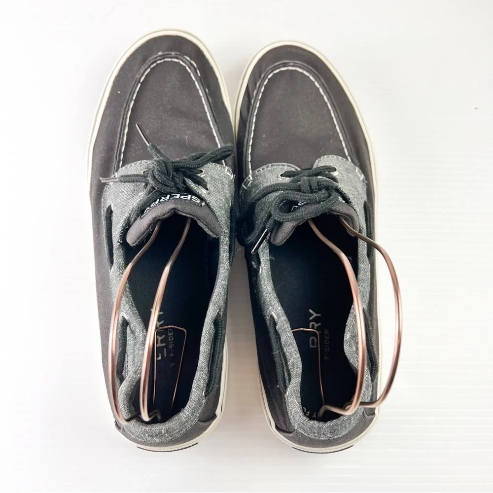 Sperry Loafer Men's 12 Grey Black Cutter 2-Eye Boat Canvas Slip On Casual Shoe